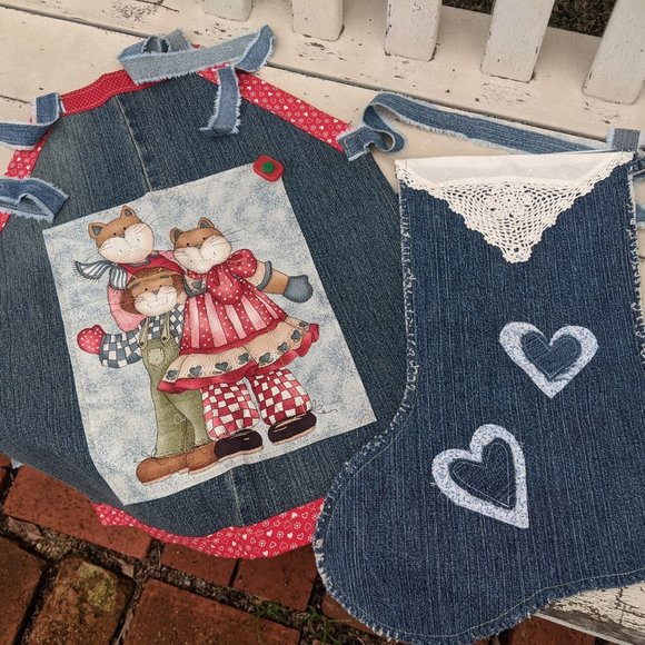 Children's Denim Apron Winter Themed with Denim Stocking Bundle Set of 2 - Picture 1 of 13